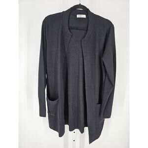 Et Eais Women's Black Long Sleeve Crew Neck Open Front Cardigan Size L/G